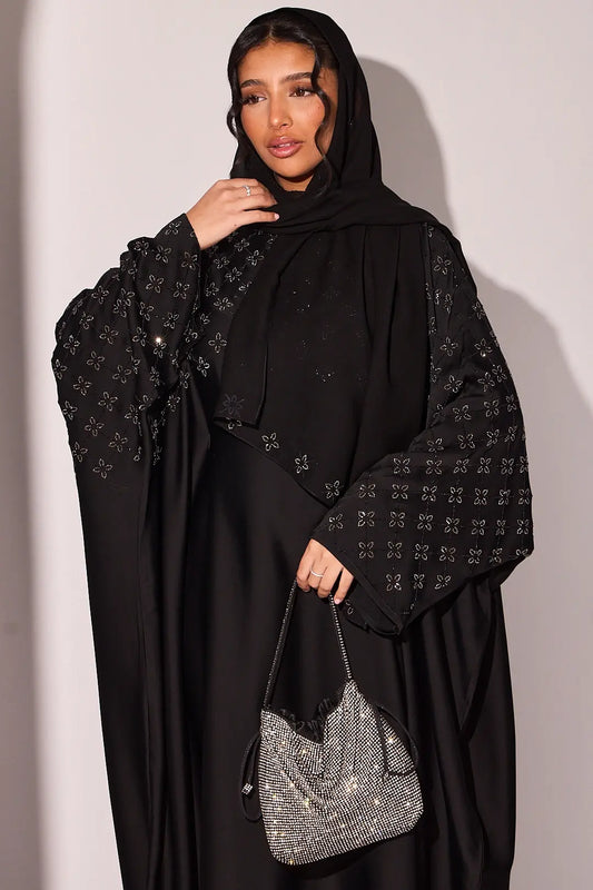 Noir Abaya mit Strass-Verziehrungen